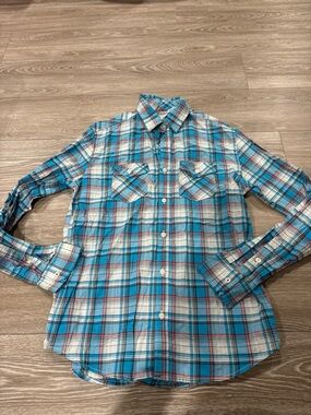 Aeropostale Teal and White Plaid Button-Down Shirt